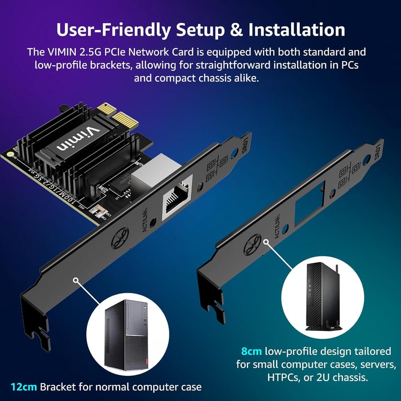 Vmin 2.5G Network Card with Realtek RTL8125B, 2.5G Base-T PCIe NIC, 2500/1000/100Mbps PCI Express Gigabit Ethernet Card Supports Windows 11/10/8.1/8/7 & Linux OS - Image 5